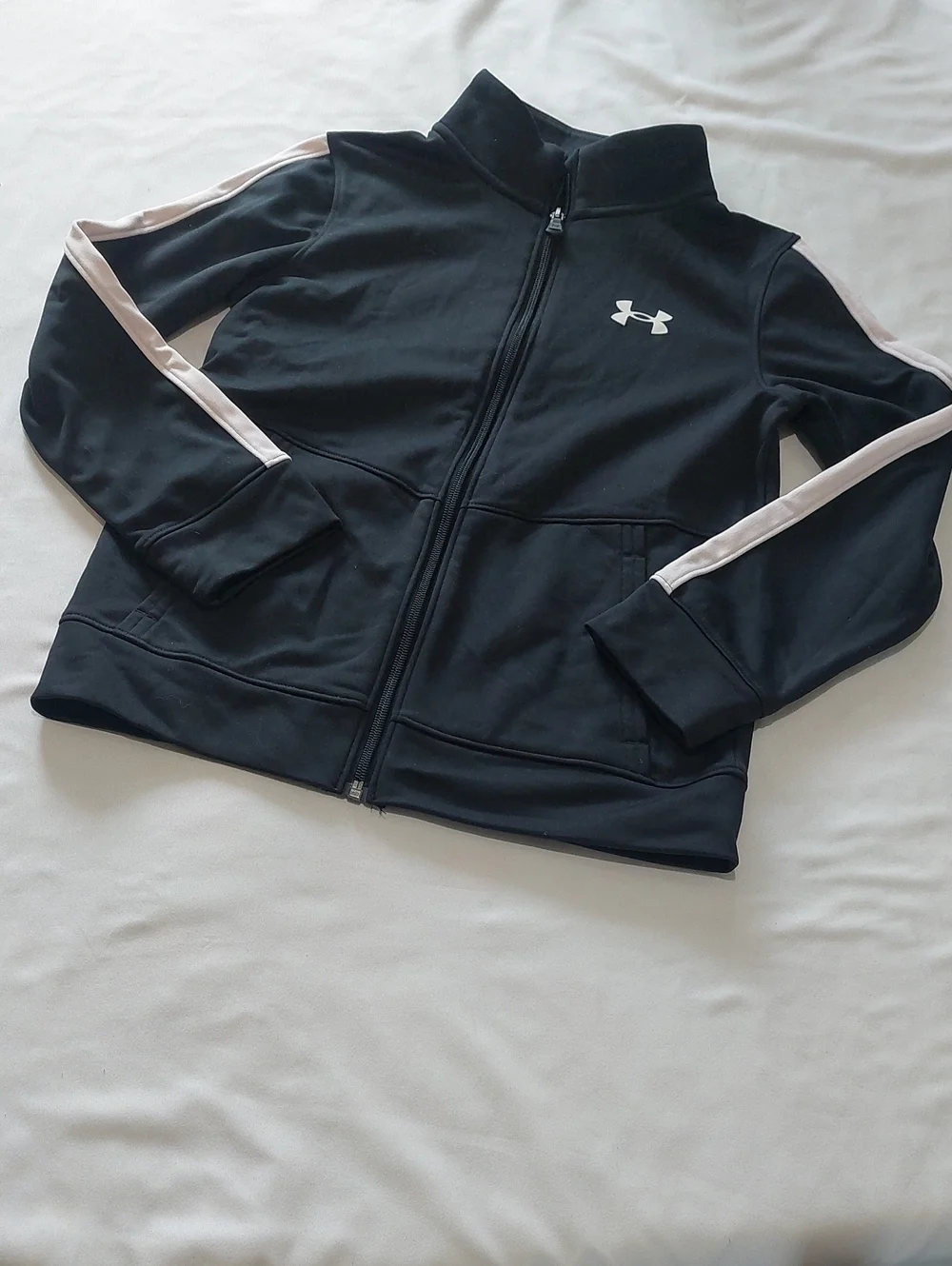 Under Armour Black Jacket with Pale Pink Sleeve Stripes - Kids